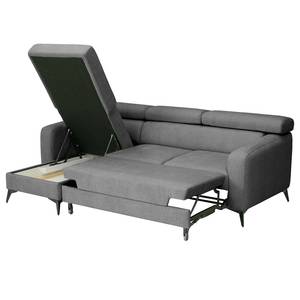 Ecksofa Nonza mit Longchair Webstoff Cieli: Dunkelgrau - Longchair davorstehend links