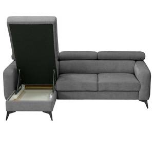 Ecksofa Nonza mit Longchair Webstoff Cieli: Dunkelgrau - Longchair davorstehend links