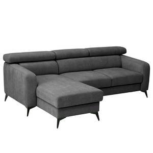 Ecksofa Nonza mit Longchair Webstoff Cieli: Dunkelgrau - Longchair davorstehend links