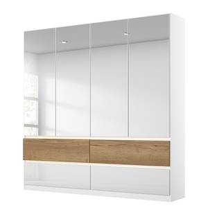 Armoire Winnipeg avec miroir Blanc brillant - Largeur : 181 cm - Avec éclairage