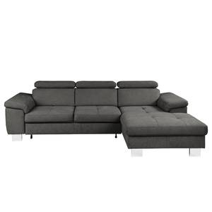 Ecksofa Pable Strukturstoff Rima: Graubraun - Longchair davorstehend rechts