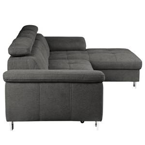 Ecksofa Pable Strukturstoff Rima: Graubraun - Longchair davorstehend rechts