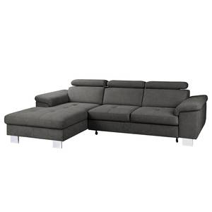 Ecksofa Pable Strukturstoff Rima: Graubraun - Longchair davorstehend links