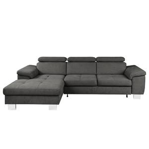 Ecksofa Pable Strukturstoff Rima: Graubraun - Longchair davorstehend links