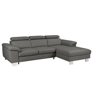 Ecksofa Pable Echtleder Maer: Grau - Longchair davorstehend rechts