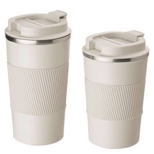Kaffeebecher TO GO Edelstahl / Silikon - Beige - Höhe: 15 cm