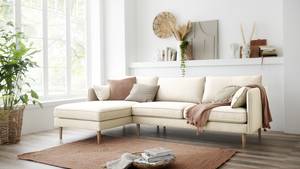 Ecksofa Granitic Flachgewebe Nadira: Creme - Longchair davorstehend links