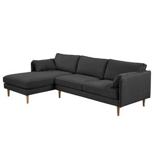 Ecksofa Granitic Strukturstoff Foxy: Schwarz - Longchair davorstehend links