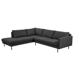 Ecksofa LANDOS mit Ottomane Strukturstoff Foxy: Schwarz - Ottomane davorstehend links