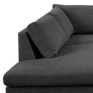 Ecksofa LANDOS mit Ottomane Strukturstoff Foxy: Schwarz - Ottomane davorstehend links