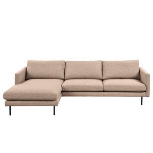 Ecksofa LANDOS mit Longchair Strukturstoff Foxy: Hellbraun - Longchair davorstehend links