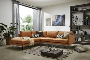 Ecksofa LANDOS mit Ottomane Microfaser Dafina: Cognac - Ottomane davorstehend links