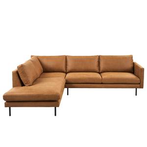 Ecksofa LANDOS mit Ottomane Microfaser Dafina: Cognac - Ottomane davorstehend links