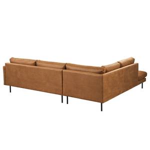 Ecksofa LANDOS mit Ottomane Microfaser Dafina: Cognac - Ottomane davorstehend links