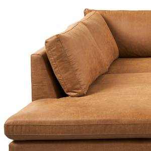 Ecksofa LANDOS mit Ottomane Microfaser Dafina: Cognac - Ottomane davorstehend links