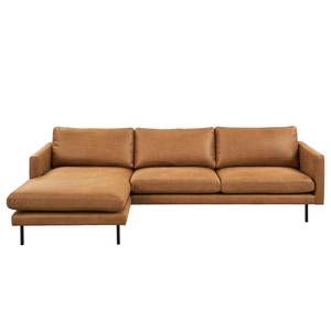 Ecksofa LANDOS mit Longchair Microfaser Dafina: Cognac - Longchair davorstehend links