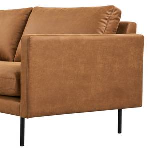 Hoekbank LANDOS met chaise longue Microvezel Dafina: Cognackleurig - Longchair vooraanzicht links