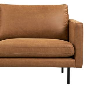 Hoekbank LANDOS met chaise longue Microvezel Dafina: Cognackleurig - Longchair vooraanzicht links