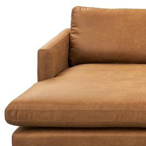 Ecksofa LANDOS mit Longchair Microfaser Dafina: Cognac - Longchair davorstehend links