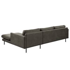 Hoekbank LANDOS met chaise longue Microvezel Dafina: Antracietkleurig - Longchair vooraanzicht rechts