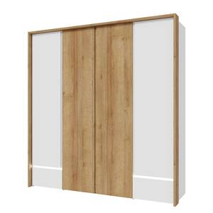 Armoire à portes battantes Youxia 205 cm Blanc brillant / Imitation chêne de Riviera