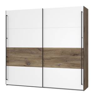 Armoire à portes coulissantes Qashar Blanc / Imitation chêne - Largeur : 220 cm