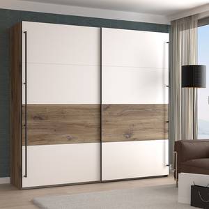 Armoire à portes coulissantes Qashar Blanc / Imitation chêne - Largeur : 220 cm