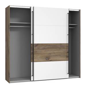 Armoire à portes coulissantes Qashar Blanc / Imitation chêne - Largeur : 220 cm