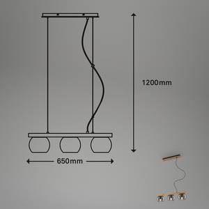 Pendelleuchte Jiroma 3-flammig Aluminium / Rauchglas - Schwarz / Braun