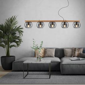 Hanglamp Jiroma 5 lichtbronnen aluminium/rookglas - zwart/bruin