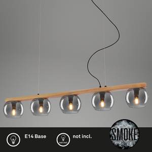 Hanglamp Jiroma 5 lichtbronnen aluminium/rookglas - zwart/bruin