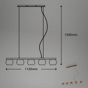 Pendelleuchte Jiroma 5-flammig Aluminium / Rauchglas - Schwarz / Braun