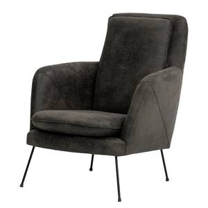 Fauteuil Himos Velours - Microfibre Goda: Anthracite - Chrome - Sans repose-pieds