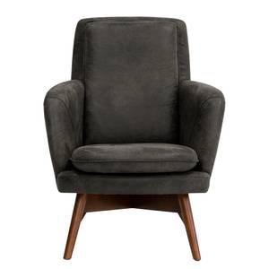 Fauteuil Himos Velours - Microfibre Goda: Anthracite - Hêtre - Sans repose-pieds