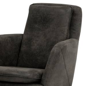 Fauteuil Himos Velours - Microfibre Goda: Anthracite - Hêtre - Sans repose-pieds