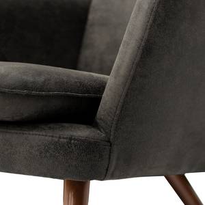 Fauteuil Himos Velours - Microfibre Goda: Anthracite - Hêtre - Sans repose-pieds