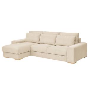 Hoekbank Gurabo met chaise longue geweven stof - Corduroy Lola: Crèmekleurig - Longchair vooraanzicht links