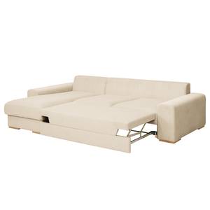 Hoekbank Gurabo met chaise longue geweven stof - Corduroy Lola: Crèmekleurig - Longchair vooraanzicht links