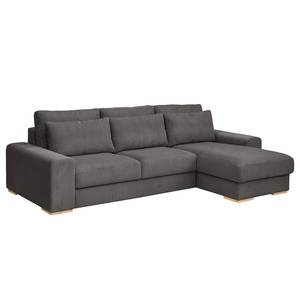 Hoekbank Gurabo met chaise longue geweven stof - Corduroy Lola: Grijs - Longchair vooraanzicht rechts