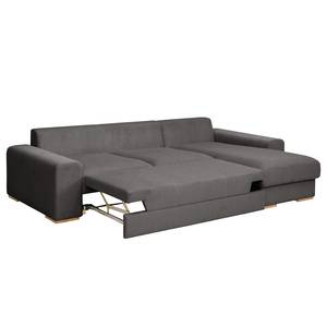 Hoekbank Gurabo met chaise longue geweven stof - Corduroy Lola: Grijs - Longchair vooraanzicht rechts