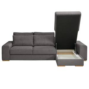 Hoekbank Gurabo met chaise longue geweven stof - Corduroy Lola: Grijs - Longchair vooraanzicht rechts