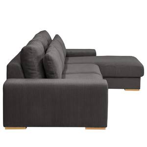 Hoekbank Gurabo met chaise longue geweven stof - Corduroy Lola: Grijs - Longchair vooraanzicht rechts