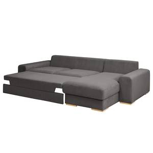 Hoekbank Gurabo met chaise longue geweven stof - Corduroy Lola: Grijs - Longchair vooraanzicht rechts