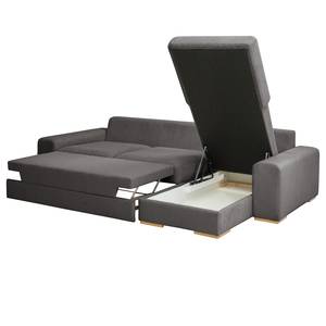 Hoekbank Gurabo met chaise longue geweven stof - Corduroy Lola: Grijs - Longchair vooraanzicht rechts