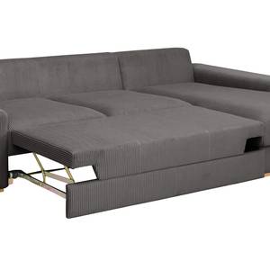 Hoekbank Gurabo met chaise longue geweven stof - Corduroy Lola: Grijs - Longchair vooraanzicht rechts