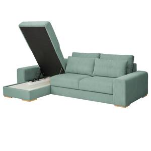 Divano con chaise longue Gurabo Velluto a coste Lola: blu chiaro - Longchair preimpostata a sinistra