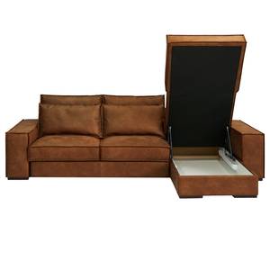 Hoekbank Gurabo met chaise longue geweven stof - Microvezel Yaka: Cognackleurig - Longchair vooraanzicht rechts