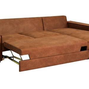 Hoekbank Gurabo met chaise longue geweven stof - Microvezel Yaka: Cognackleurig - Longchair vooraanzicht rechts