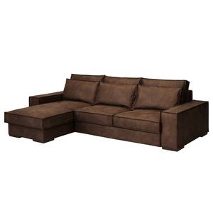 Hoekbank Gurabo met chaise longue geweven stof - Microvezel Yaka: Bruin - Longchair vooraanzicht links