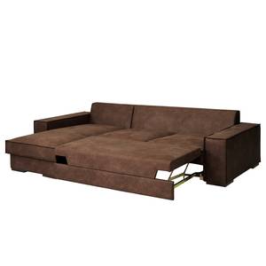 Hoekbank Gurabo met chaise longue geweven stof - Microvezel Yaka: Bruin - Longchair vooraanzicht links